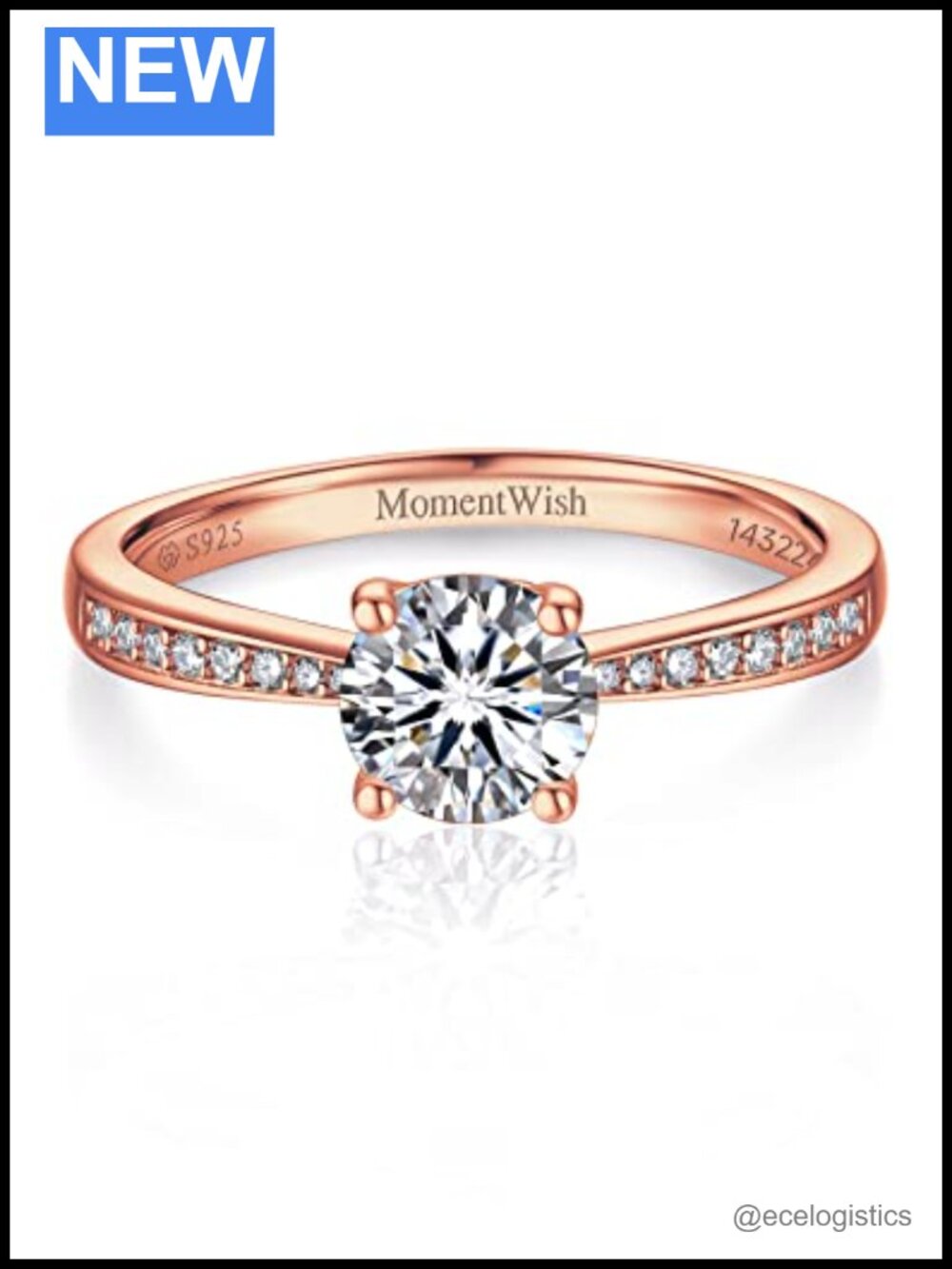 MomentWish 1 Carat Moissanite Engagement Ring 925 Sterling Silver